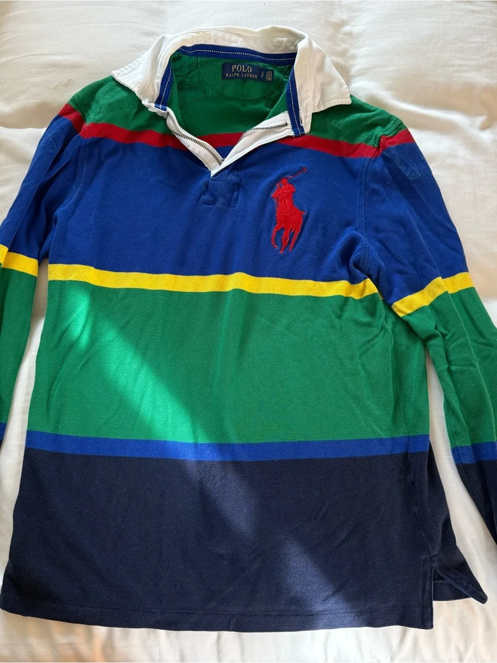 Ralph Lauren Polo Green Tee with Navy Label and Yellow Stitching